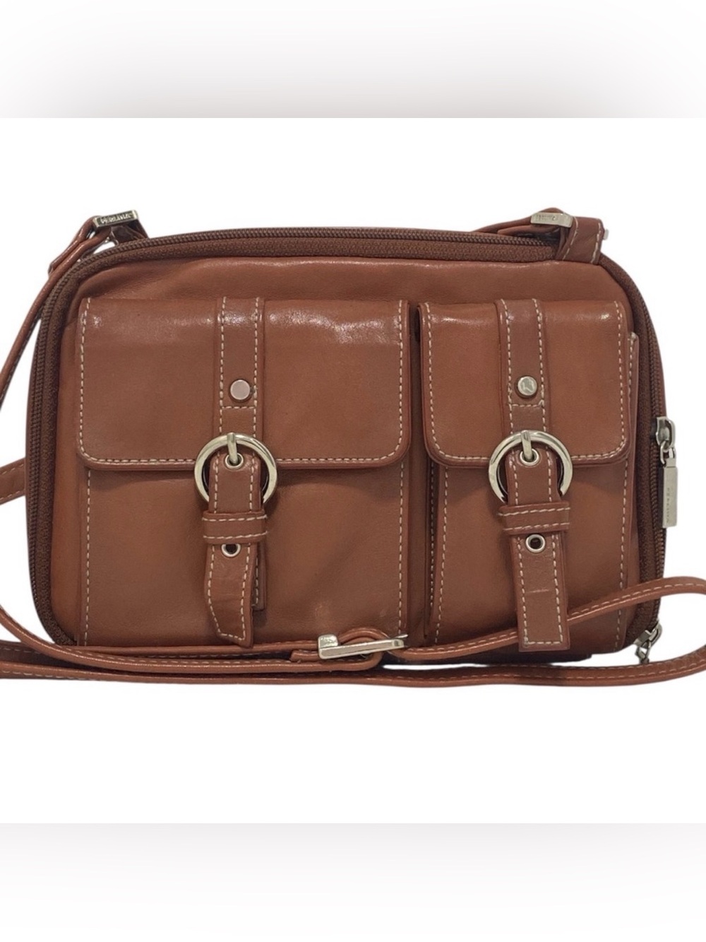 Perlina Brown Glove Tanned Leather Vintage Crossbody Bag - Excellent Condition